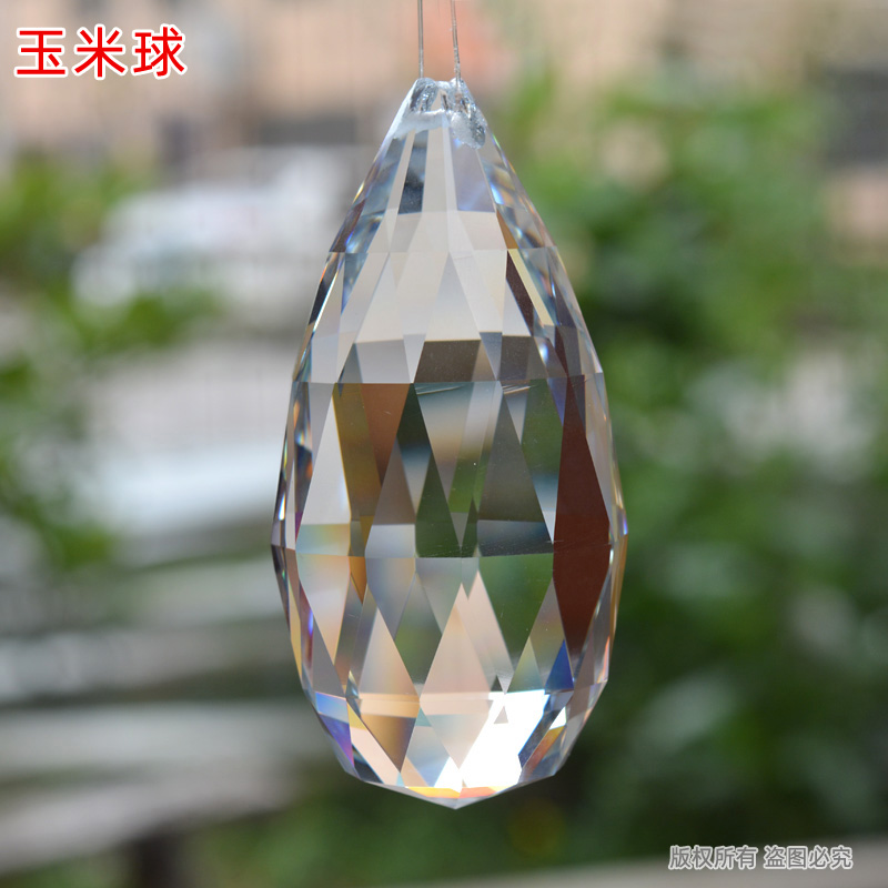广西水晶玉米球透明玻璃切面橄榄形坠子