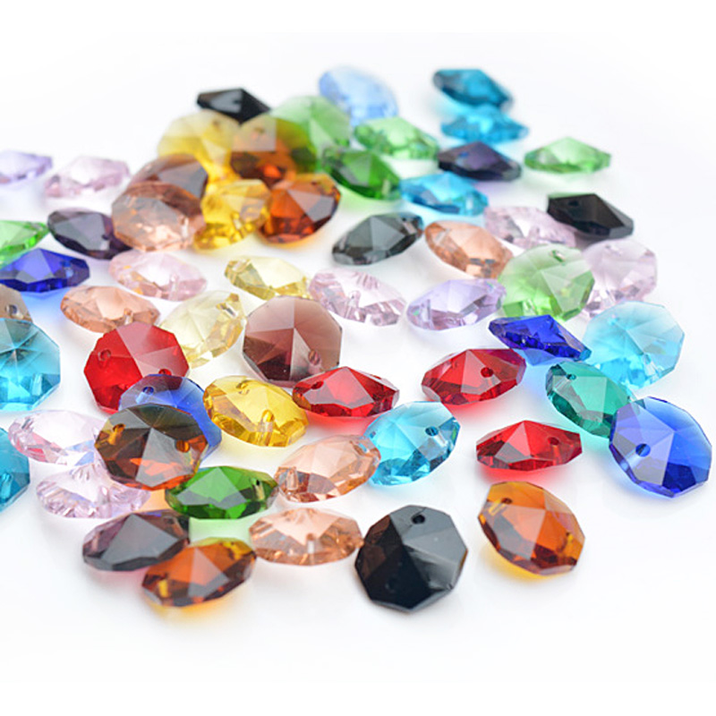 <b>14mm八角珠子双孔水晶玻璃透明彩色灯饰珠帘散珠</b>