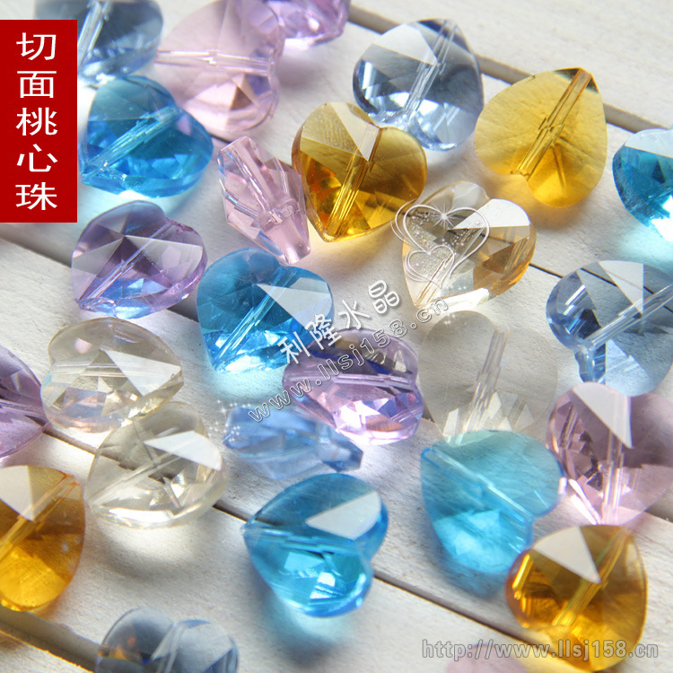 14mm直孔水晶桃心珠玻璃材质饰品diy散珠批发